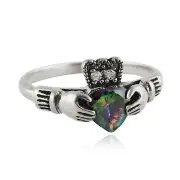 Claddagh Ring -925 Sterling Silver- CZ Rainbow Mystic Topaz Celtic Irish