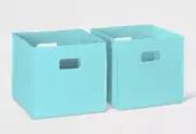 RiverRidge 2pc Folding Toy Storage Bin Set Square Organizer Color LIGHT BLUE