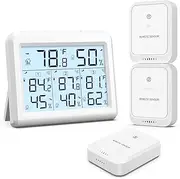 AMIR Indoor Outdoor Thermometer, 3 Channels Digital Hygrometer Thermometer with 3 Sensor, Humidity Monitor Wireless with LCD Display, Room Thermometer and Humidity Gauge for Home, Office, Baby Room
