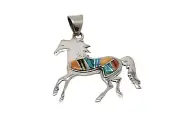 Calvin Begay, TSF & Marlen Watson Stone Inlaid Horse Sterling Pendant #P074-1