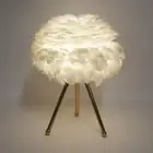 (White)Feather Table Lamp Adjustable Color Brightness Rechargeable Touch GE