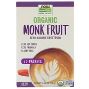 Now Foods Real Food Organic Monk Fruit Zero-Calorie Sweetener 70 Packets, 2.47 oz (70g)