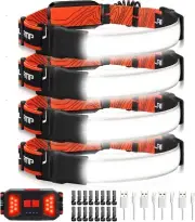 Versatile LED Headlamp Flashlight - 230° Beam, 4 Pack with Clips, Rechargeable