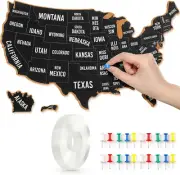 USA Travel Map 16 X 12 0.6" US Cork Board 20 Push Pins 1 Roll Double Sided Decor