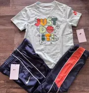 NWT Nike Boys 7 Navy/Light Blue/Orange/White JUST DO IT Pants Set Size 7