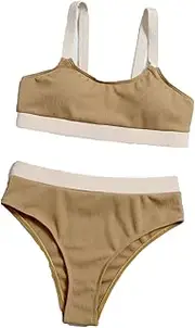[Generic] Women's Solid Scoop Neck Swimwear Push Up Padded Brazilian Thong Bikini Suits Cutout Strappy Swimsuit Bathing Suit