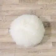 White Round Mongolian Lamb Fur With Microgel Feather Like Insert Pillow