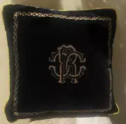 100% AUTHENTIC ROBERTO CAVALLI BLACK RC LOGO VELVET FABRIC / LEOPARD 16" PILLOW