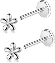 [Cykdohy] 16G Cute Daisy Flower Cartilage Tragus Earring for Women Men Titanium Silver Dainty Minimalist Tiny Small Stud Threadless Push In Helix Conch Hypoallergenic Earrings Flat Back Studs Ear Piercing
