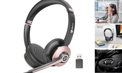 Wireless Headset with Mic for Work, Bluetooth Headphones with Microphone Noise