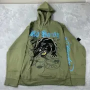 Ed Hardy Crouching Panther Green Hoodie Men’s Size L NWT