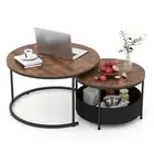 Round Coffee Table Set of 2 80cm & 60cm Circle Cocktail Table Nesting Side Table