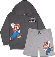 [Nintendo] Super Mario, Bowser, Mario Kart Boys Zip-Up Hoodie and Shorts 2-Piece Set - Graphic Sweatshirt and Shorts for Kids