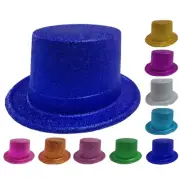 12x GLITTER TOP HAT Fancy Party Plastic Costume Tall Cap Fun Dress Up BULK - Pur