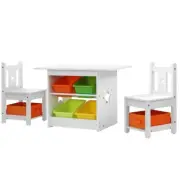 3 PCS Kids Table and Chairs Set Children Furniture Play Toys Storage Box -Keezi