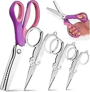 OFFIGAM 4pcs Decorative Edges Shears Ultra Sharp Pinking Scissors Portable Folding Scissors Ergonomic Handles for Easy Cutting of Fabric Paper Crafts