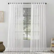 Burlap Weave Linen Blend Tab Top Curtain, 50" x 96", White