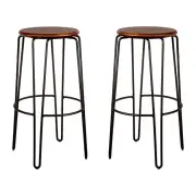 Set of 2 - Storo Bar Stool 75cm - Black Frame - Walnut Timber Seat