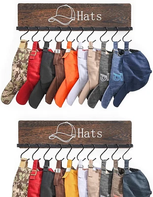 Hat Rack for Wall, Wooden Baseball Cap Organizer with 20 Hooks, Metal Rustic Hat