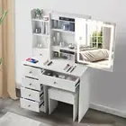 Dressing Table Stool Set Makeup Desk With LED Mirror, 6 Drawer For Bedroom