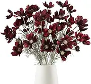 Fqueelvys 6PCS Cosmos Silk Flowers 24'' Wild Flowers Artificial Fake Flowers Arrangement for Wedding Party Kitchens Home Decoration(Burgundy)