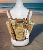 XIX Palms Shorebreak Picnic Cooler Bag Purse Backpack Rattan Wicker Straw Boho