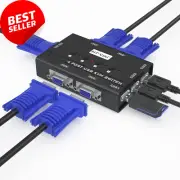 4-Port KVM Switch VGA for 4 Computers 3 USB Hubs + 4 VGA Cables Monitor Keyboard