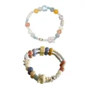 2pcs Elastic Rabbit Bracelet with Ceramic Beads Beaded Wristchain for Women Girl