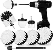 Drill Brush Attachment Set, 7 Pack 1/4in Power Scrubber Brush + Extend Long Rod, Power Cleaning Scrub Brush for Bathroom, Tub, Tile, Floor, Grout, Boat(White)