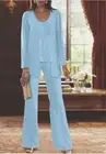 Chiffon Formal Pant Suit 3 Piece Mother of the Bride Light Baby Blue lace top