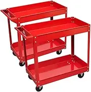 vidaXL Steel Workshop Tool Trolley with 2 Shelves, Robust Construction, 100kg Load Capacity, Set of 2, Red