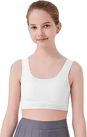 [SALIA GIRL] Starter Bras for Kids 7-12 Seamless Training Cami Sports Bra 8-10 No Pads, Double Layer on Chest