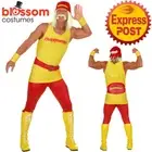 N371 Hogan Wrestler Hulk Wrestling 80s Mens Hallowen Adult Party Costume Outfit