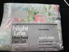 New Vintage Night Line Full Flat Sheet Fitted 2 Standard Pillowcases Set Floral