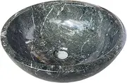 Natural Stone Marble Round Shape Basin in Green – Luxury Marble Vessel Sink for Bathroom or Washroom – Easy to Clean Stone Countertop Sink – 36.5cm Inner Bowl, 40 cm Outer Bowl & 14cm Height