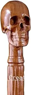 Wooden Skull Head Engraved Hand Carved Cane - Premium Wood Carved Walking Stick Cane with Ergonomic Palm Grip Handle - 36" Brown Handmade Elegant Carved Walking Stick for Men Women