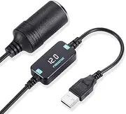 FARSENSE USB A to 12V Cigarette Lighter Adapter-USB DC 5V to 12V Step Up Car Cigarette Lighter Socket Converter Cable（3FT Supports Voltage Display,for Dash Cam,GPS,Driving Recorder,Etc