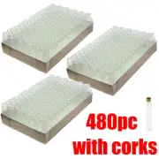 480pc 4.8" Clear Glass Tube w/Cork Pre-Roll Joint Blunt Cig Vials Storage Tubes