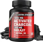 Activated Charcoal 1,200mg Per Serving by BEBEFEN | Enhanced with Shilajit 300mg | Activated Charcoal Capsules | Derived from Coconut Shells | Non-GMO | Gluten Free | 60 Count