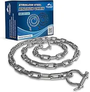 WAVESRX Stainless Steel Anchor Chain for Boats, Jet Skis & PWC l Premium Marine Grade Zero-Rust Boat Anchor Chain with Anti-Lost Dual Link Shackles | Must-Have Boat Accessories
