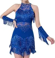 [UxicRuya] Women Latin Dance Dress Stylish Glitter Dress for Tango Rumba Stage Performance