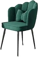 Modern Home Office Chair with Large Shell Design and Metal Legs Cute Desk Dining Makeup Dresser Chair for Living Room Leisure Chair with Pillow for Bedroom Green/Black Legs