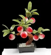 Jade 8 Peach Tree Bonsai Hardstone Gemstone Fruit Plant Feng Shui Ornaments Prop