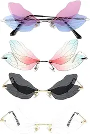 [WOFASHPURET] 4pcs Frameless Dragonfly Wing Sunglasses Unisex Cool Design Lightweight Fashion Mirror Rimless