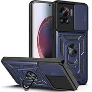 [ESTH] Case for Motorola Edge 30 Ultra with Slide Camera Cover [Camera Protection] [Ring Stand] [Case Compatible with Magnetic Car Mount] Shockproof Mobile Phone Case, Blue