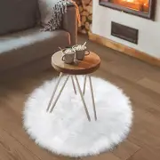 Fluffy White Round Area Rug 2x2 ft Faux Fur, Anti-Skid, Soft & Plush