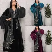 Sequins Abaya Dress for Women Sequins Embroidered Long Sleeve Islamic Dress