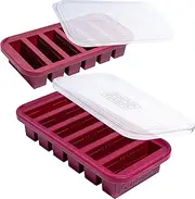 Souper Cubes 1/2 Cup Silicone Freezer Tray with Lid - Easy Meal Prep Container and Kitchen Storage Solution - Silicone Mold for Soup and Food Storage - Cranberry – 2-Pack