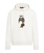 Ralph Lauren Purple Label Bear Printed Drawstring Hoodie S CREAM