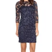 NWT Aidan Mattox Size 4 Navy Embroidered Lace Cocktail Dress